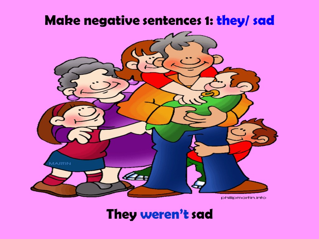 Make negative sentences 1: they/ sad They weren’t sad